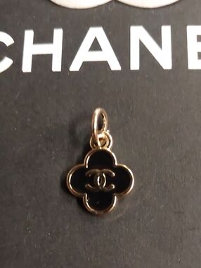 CC Black and Gold Clover Logo Pendant Charm